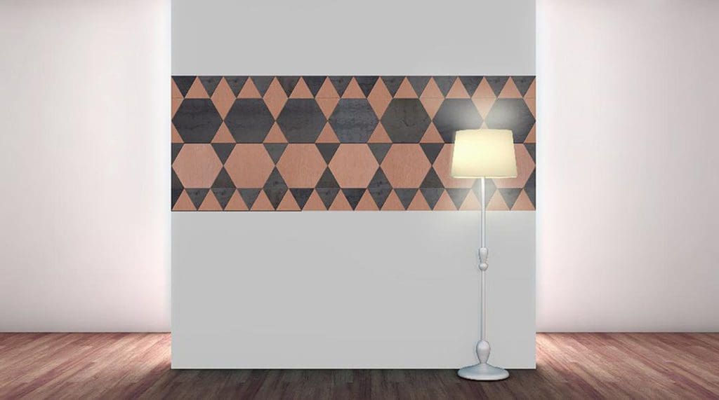Nuove forme  Triangoli con Esagoni 1024x571 - Soluție inovatoare de design: acoperirea pereților locuinței cu elemente de metal